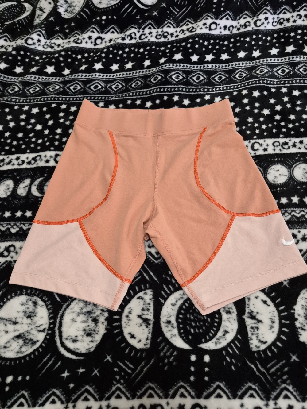 Nike Peach and Light Pink Colorblock Athletic Bike Shorts with Orange Stitching